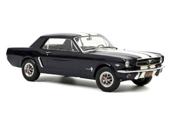 1965 Ford Mustang Hardtop Coupe Nightmist Blue Metallic with White Stripes 1/18 Diecast Model Car by Norev - View 2