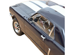 1965 Ford Mustang Hardtop Coupe Nightmist Blue Metallic with White Stripes 1/18 Diecast Model Car by Norev - View 3