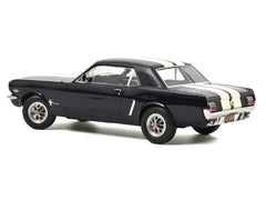 1965 Ford Mustang Hardtop Coupe Nightmist Blue Metallic with White Stripes 1/18 Diecast Model Car by Norev - View 4