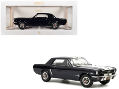 1965 Ford Mustang Hardtop Coupe Nightmist Blue Metallic with White Stripes 1/18 Diecast Model Car by Norev - View 1