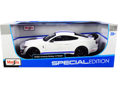 2020 Ford Mustang Shelby GT500 White with Blue Stripes "Special Edition" 1/18 Diecast Model Car by Maisto - View 1