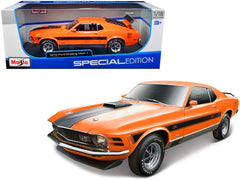 1970 Ford Mustang Mach 1 428 "Twister Special" Orange with Black Stripes "Special Edition" 1/18 Diecast Model Car by Maisto - View 1
