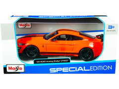 2020 Ford Mustang Shelby GT500 Bright Orange with Black Stripes 1/24 Diecast Model Car by Maisto - View 1