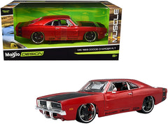 1969 Dodge Charger R/T Red Metallic with Black Hood and Black Stripes "Classic Muscle" 1/25 Diecast Model Car by Maisto - View 1