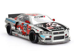 Nissan Skyline GT-R (R34) "Kaido Star Racing V1" RHD (Right Hand Drive) #25 Gray Metallic with Black Hood and Graphics (Designed by Jun Imai) "Kaido House" Special 1/64 Diecast Model Car by Mini GT - View 2