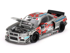Nissan Skyline GT-R (R34) "Kaido Star Racing V1" RHD (Right Hand Drive) #25 Gray Metallic with Black Hood and Graphics (Designed by Jun Imai) "Kaido House" Special 1/64 Diecast Model Car by Mini GT - View 3