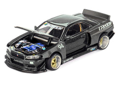 Nissan Skyline GT-R (R34) RHD (Right Hand Drive) #94 "Kaido Works GReddy V2" Carbon Fiber and Dark Gray Metallic (Designed by Jun Imai) "Kaido House" Special 1/64 Diecast Model Car by Mini GT - View 2