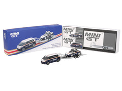 Porsche 911 Dakar #718 Blue and White with Roof Rack and Volkswagen ID. Buzz Blue and White with Flatbed Trailer "Porsche Centrum Gelderland Roughroads" Set of 3 pieces Limited Edition 1/64 Diecast Model Car by Mini GT - View 5