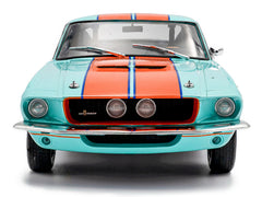 1967 Shelby GT500 #4 "Gulf Racing Tribute" Light Blue with Orange Stripes 1/18 Diecast Model Car by Solido - View 5