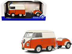 1950 Volkswagen Kool Kombi Van with Trailer Orange and White 1/18 Diecast Model Car by Solido - View 1