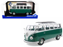 1962 Volkswagen T1 Samba Bus Green and White 1/18 Diecast Model Car by Solido - View 1
