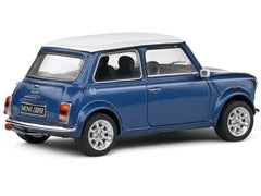 1994 Mini Cooper Sport Tahiti Blue Metallic with White Top and Stripes 1/43 Diecast Model Car by Solido - View 3
