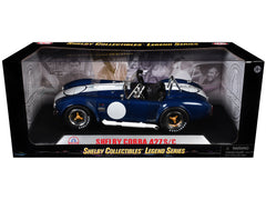1965 Shelby Cobra 427 S/C Dark Blue Metallic with White Stripes with Printed Carroll Shelby's Signature on the Trunk 1/18 Diecast Model Car by Shelby Collectibles - View 3
