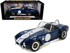 1965 Shelby Cobra 427 S/C Dark Blue Metallic with White Stripes with Printed Carroll Shelby's Signature on the Trunk 1/18 Diecast Model Car by Shelby Collectibles - View 1