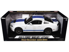 2013 Ford Shelby Cobra GT500 SVT White with Blue Stripes 1/18 Diecast Car Model by Shelby Collectibles - View 3