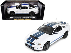 2013 Ford Shelby Cobra GT500 SVT White with Blue Stripes 1/18 Diecast Car Model by Shelby Collectibles - View 1