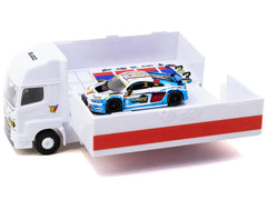 Audi R8 LMS GT3 evo II #30 James Yu "Uno Racing Team" "Macau GT Cup - FIA GT World Cup" (2024) with Plastic Transporter Packaging and Collectible Tarmac Cards "Hobby64" Series 1/64 Diecast Model Car by Tarmac Works - View 5