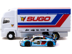 Audi R8 LMS GT3 evo II #30 James Yu "Uno Racing Team" "Macau GT Cup - FIA GT World Cup" (2024) with Plastic Transporter Packaging and Collectible Tarmac Cards "Hobby64" Series 1/64 Diecast Model Car by Tarmac Works - View 3