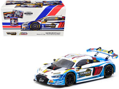 Audi R8 LMS GT3 evo II #30 James Yu "Uno Racing Team" "Macau GT Cup - FIA GT World Cup" (2024) with Plastic Transporter Packaging and Collectible Tarmac Cards "Hobby64" Series 1/64 Diecast Model Car by Tarmac Works - View 1