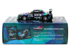 Nissan Skyline (R32) Widebody RHD (Right Hand Drive) #87 "HKS - Designed by Jon Sibal" Black with Graphics with Tarmac Cards "Global64" Series 1/64 Diecast Model Car by Tarmac Works - View 3