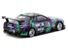 Nissan Skyline (R32) Widebody RHD (Right Hand Drive) #87 "HKS - Designed by Jon Sibal" Black with Graphics with Tarmac Cards "Global64" Series 1/64 Diecast Model Car by Tarmac Works - View 2