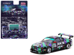Nissan Skyline (R32) Widebody RHD (Right Hand Drive) #87 "HKS - Designed by Jon Sibal" Black with Graphics with Tarmac Cards "Global64" Series 1/64 Diecast Model Car by Tarmac Works - View 1