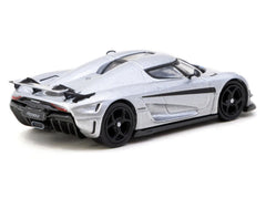 Koenigsegg Regera Silver Metallic with Blue Accents and Collectible Tarmac Cards "Global64" Series 1/64 Diecast Model Car by Tarmac Works - View 2
