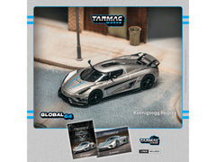 Koenigsegg Regera Silver Metallic with Blue Accents and Collectible Tarmac Cards "Global64" Series 1/64 Diecast Model Car by Tarmac Works - View 4