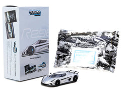Koenigsegg Regera Silver Metallic with Blue Accents and Collectible Tarmac Cards "Global64" Series 1/64 Diecast Model Car by Tarmac Works - View 5