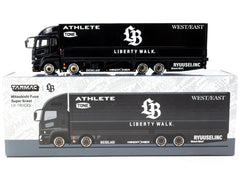 Mitsubishi Fuso Super Great Truck RHD (Right Hand Drive) with Transporter "Liberty Walk" Black "Truck64" Series 1/64 Diecast Model Car by Tarmac Works - View 3