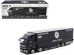 Mitsubishi Fuso Super Great Truck RHD (Right Hand Drive) with Transporter "Liberty Walk" Black "Truck64" Series 1/64 Diecast Model Car by Tarmac Works - View 1