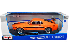 1970 Ford Mustang Mach 1 428 "Twister Special" Orange with Black Stripes "Special Edition" 1/18 Diecast Model Car by Maisto - View 3
